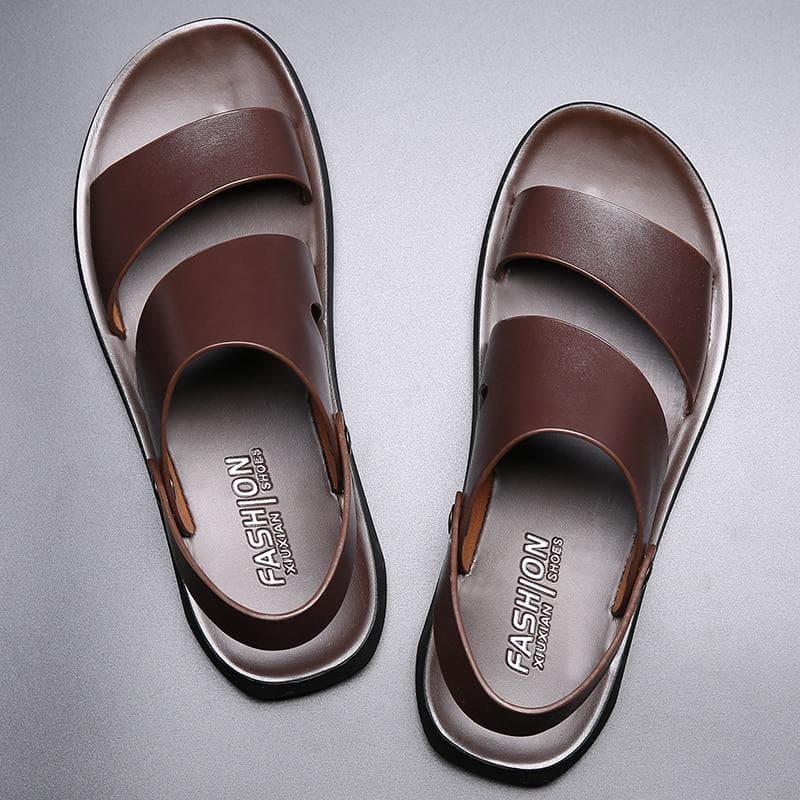 Sandalen Männer Leder 2022 Mode Vintage Männer Schuhe Hohe Qualität Weichen Komfort Casual Wohnungen Sommer Strand Hausschuhe cm schwarz