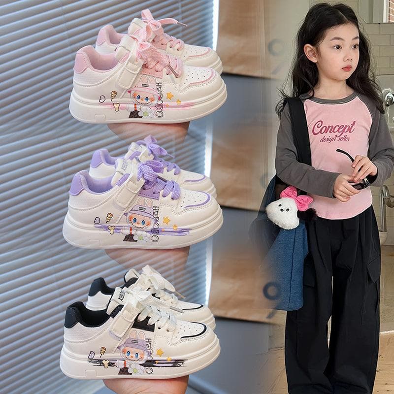 Labubu Mädchen kleine weiße Schuhe 2025 Herbst neue Kindersportschuhe Damen Schatz mittlere und alte Kinder Board Schuhe Freizeitschuhe Trend cm