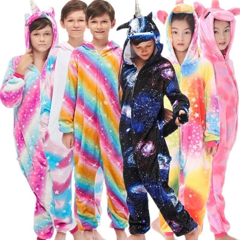 Kinder Mädchen Tier Weiche Kapuze Einhorn Cosplay Kigurumi Pyjamas Set Jungen Kostüm Nachtwäsche Chidren Winter Anzug cm