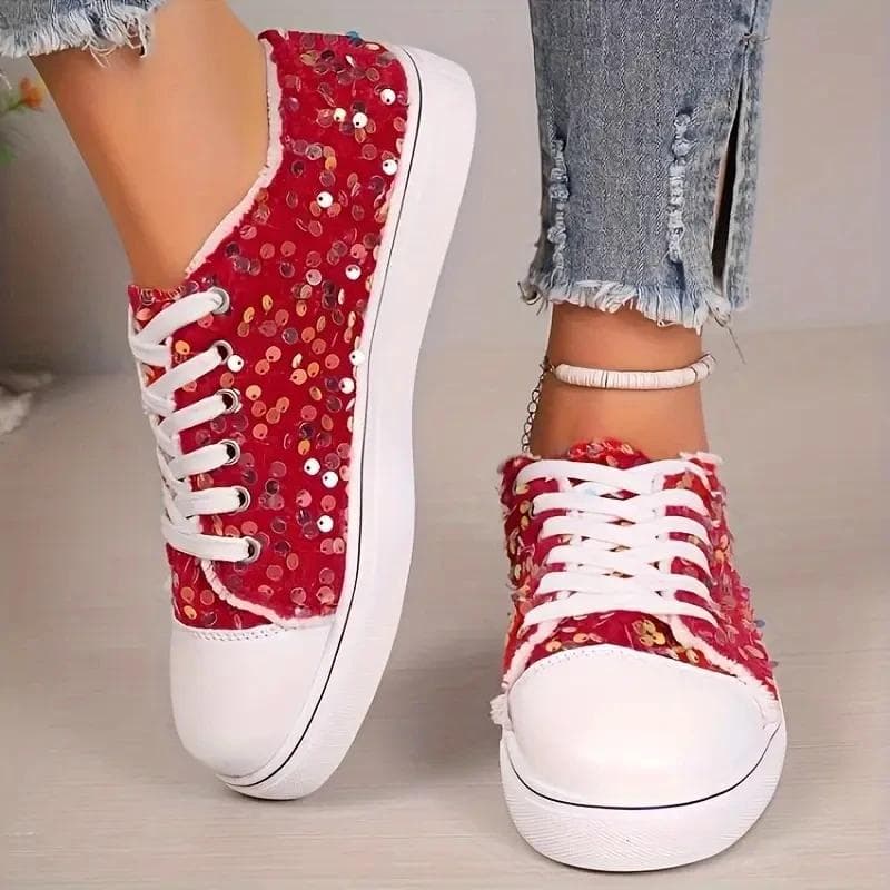 Mode 2025 Neue Damen-Sneakers Bequeme Plateau-Sneakers Bling Glitzer Freizeitschuhe Damen Atmungsaktiv Schnürschuhe Outdoor Sportschuhe cm