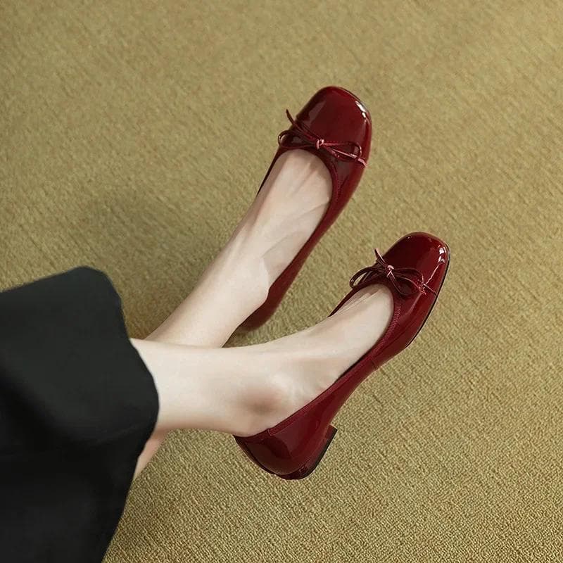 Mode Damen Retro Sanfte Schleife Flache Schuhe Koreanische Mode Elegant Rot Eckige Zehenpartie Stiletto Pumps Herbst Kleid Slipper Freizeitschuhe cm b