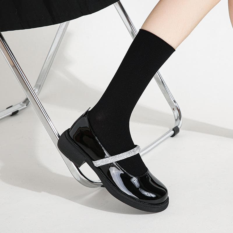 Mary Jane Damenschuhe Lackleder Blockabsatz Retro Loafer Übergröße Damenschuhe cm weiß
