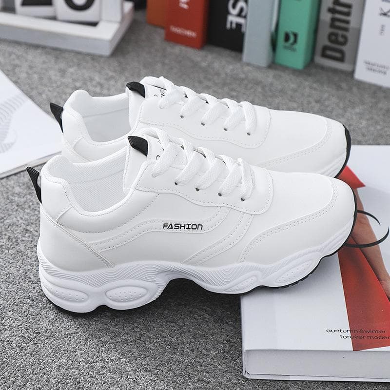 Damenmode-Ledersneaker mit klobigem Absatz, weiße Turnschuhe, Sport-Laufschuhe cm rot