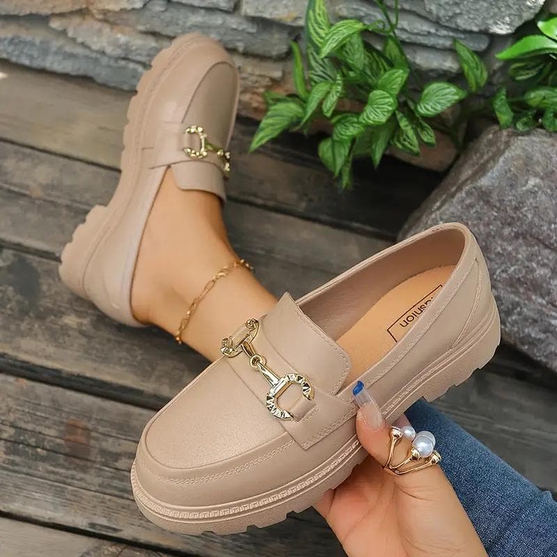 Damen Metallic Slipper mit dekorativen Schnallenriemen - Slip-On Rundzehen Bequeme Schuhe für Alle Jahreszeiten cm schwarz