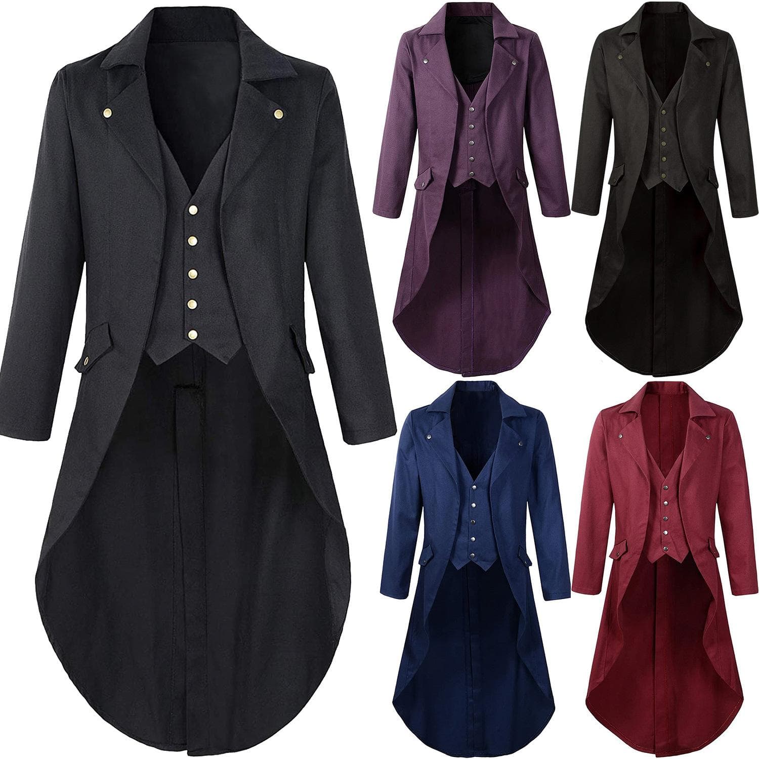Renaissance Steampunk Frack Halloween Kostüme für Herren, Retro Pirat Viktorianisch Gothic Mittelalter Jacke Vintage Gehrock cm hellbraune