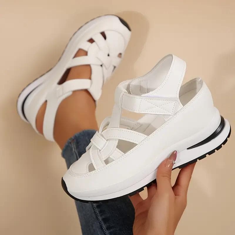 Modische Sandalen für Damen, bequeme Magic Tape-Träger, einfarbig, offene Zehenpartie, Strand-Schlupfschuhe cm weiß