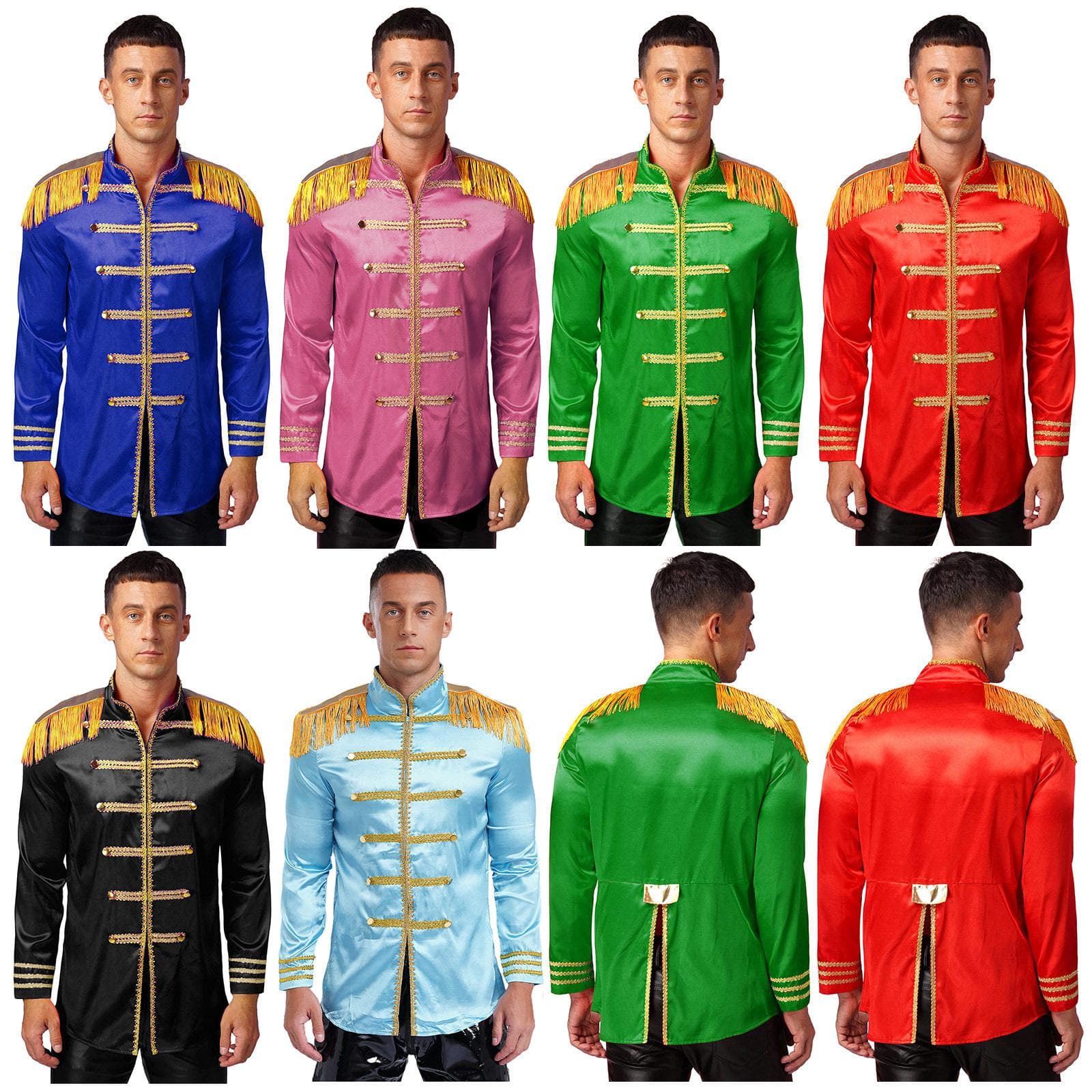 Herren Halloween SGT Sergeant Pepper Kostüm Budget Jacke Cosplay Rockband 60er Hippie Satinmantel cm grün