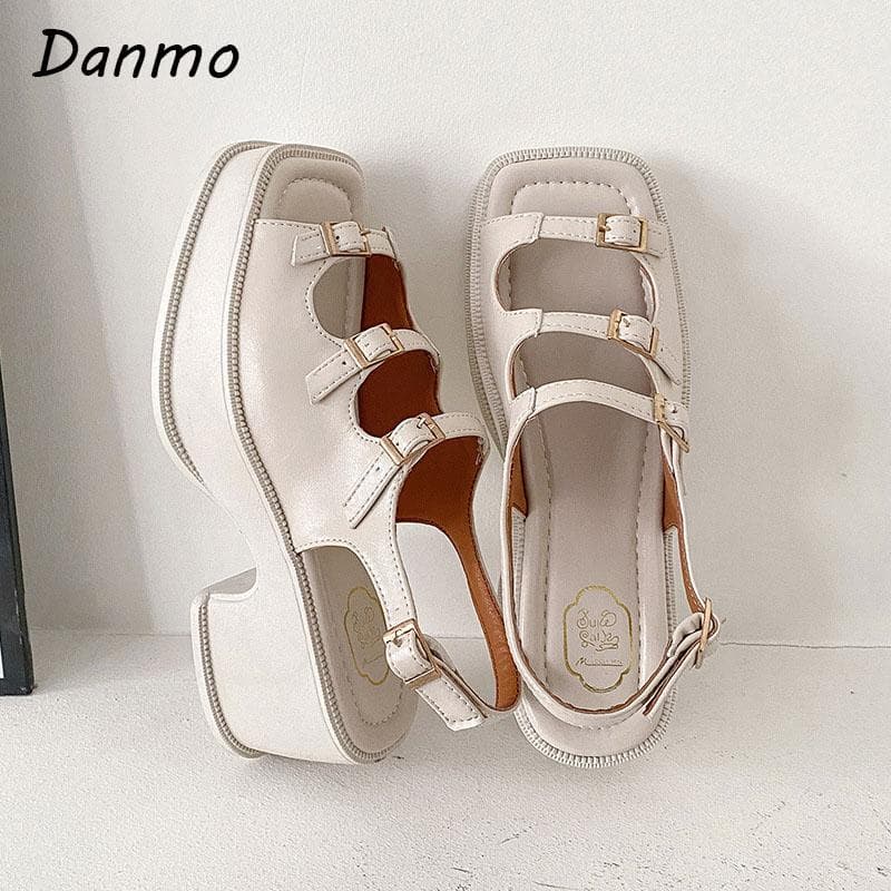 Danmo Rome Gladiator-Sandalen für Damen, offene Zehenpartie, Punkrock, Gothic, dickes Plateau, klobiger Blockabsatz, High Heels, Sandalen,