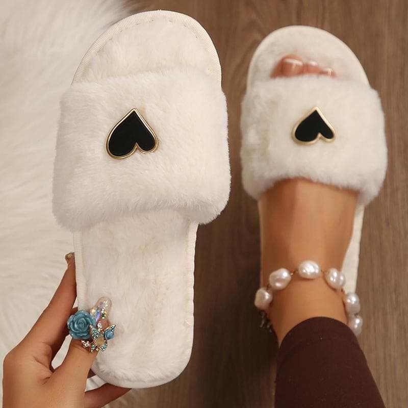 Mode Mode Herzdekor Plüschpantoffeln für Damen Winter Warm Bequem Indoor Hausschuhe Frau Zehenfrei Flauschige Hausschuhe cm
