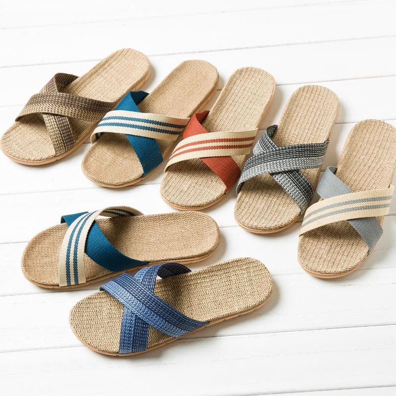 Heiße neue Sommer-Männer Flachs Flip Flop Canvas Leinen rutschfeste Designer flache Sandalen Hause Hausschuhe Mann Mode Dias Casual Strohschuh cm