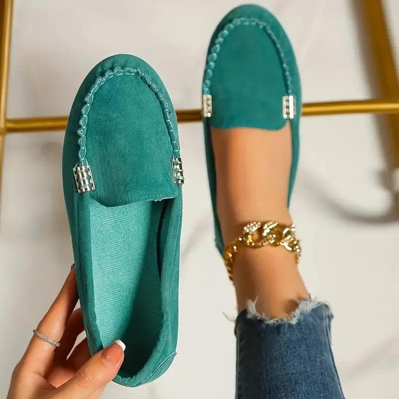 Loafer mit Metalldekor für Damen, lässige flache Slipper, leichte und bequeme Damenschuhe cm grün
