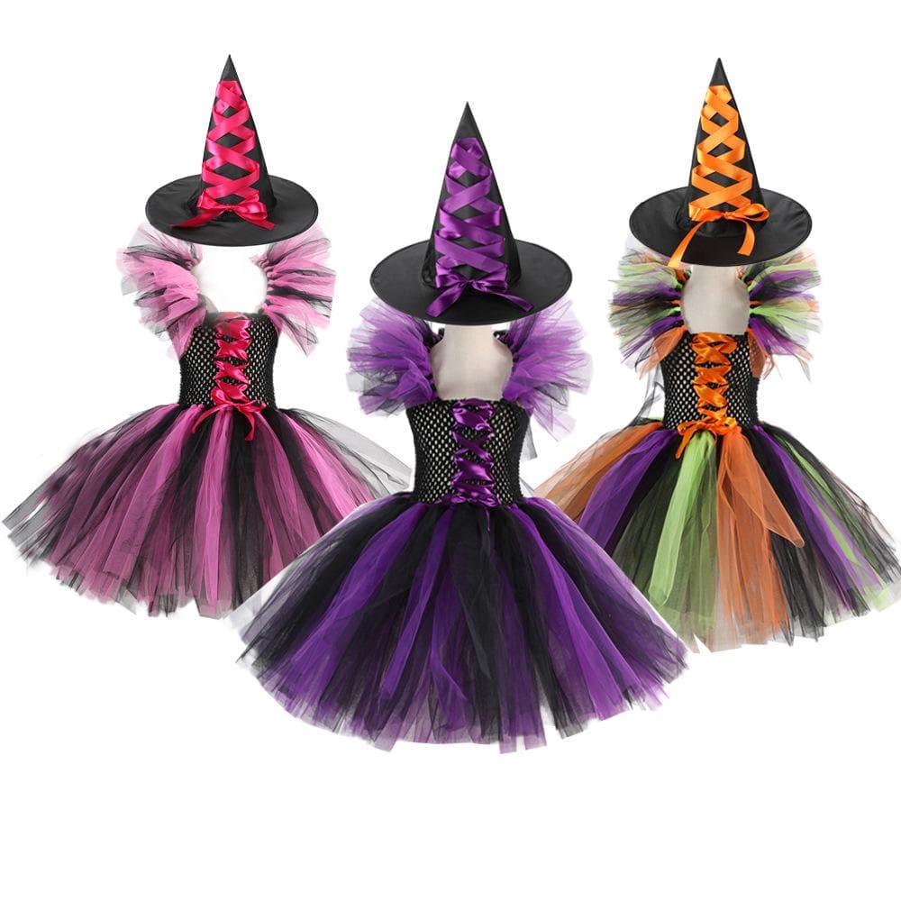 Tutu-Kleid Hexenkostüm-Set für Kinder mit Hut und Besen - Halloween- und Cosplay-Outfit cm