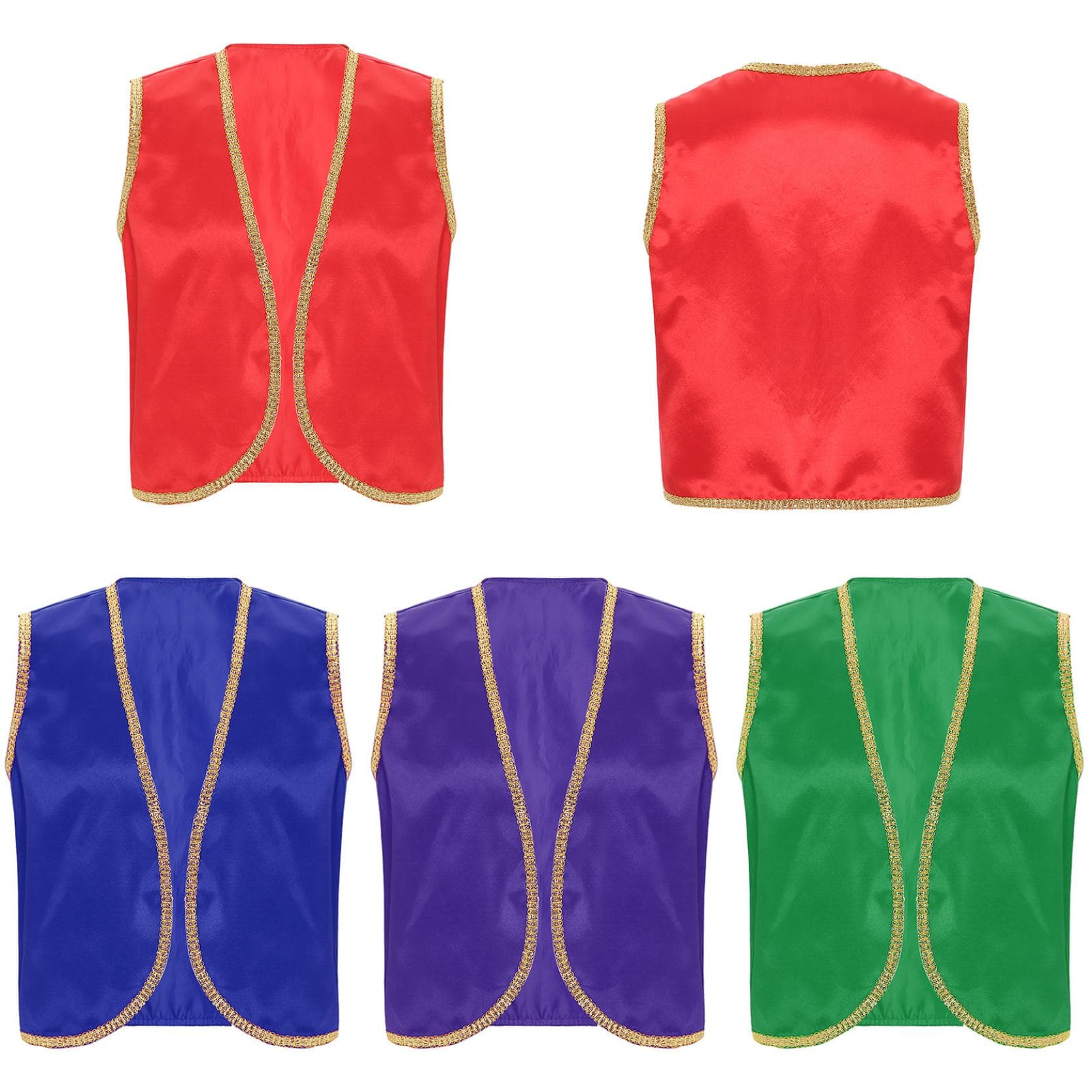 Herren-Halloween-Weste mit arabischen Prinzen, glänzender Goldbesatz, vorne offen, geschwungene Weste, indische arabische Cosplay-Kostüme cm