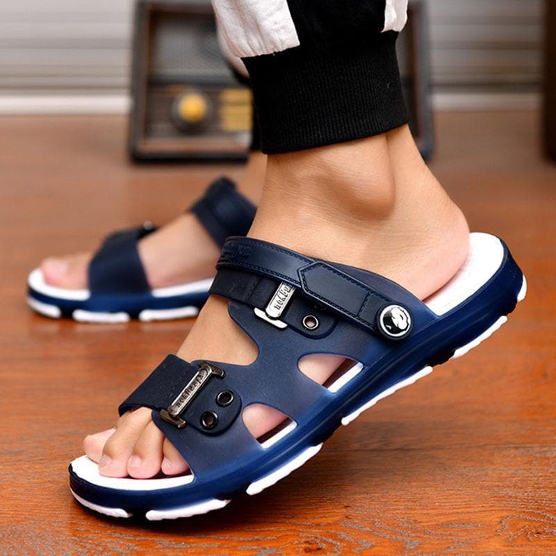 Herrenmode, lässige Sommerschuhe, modische Strand-Sandalen aus echtem Leder cm blau