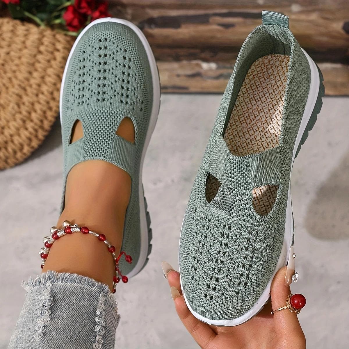 Atmungsaktive Slip-On-Sneaker für Damen – leichte, bequeme Wanderschuhe für den Sommer cm beige