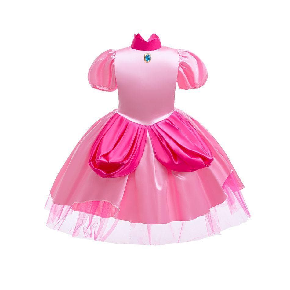 Cosplay Prinzessin Peach Super Mario Outfit Mittel-Groß Kinder Luigi Rosa Kleid 150cm