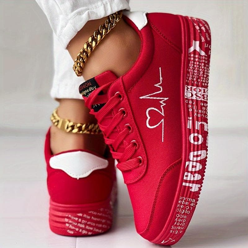 Lässige Sneakers mit Herz-Print für Damen, Plateau-Skateschuhe mit Schnürung und weicher Sohle, vielseitige Dating-Schuhe mit niedrigem Schaft cm
