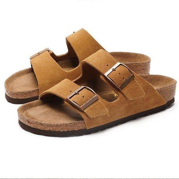 2024 Damen Retro Gürtelschnalle Flache Slipper - Europäischer & Amerikanischer Stil cm khaki