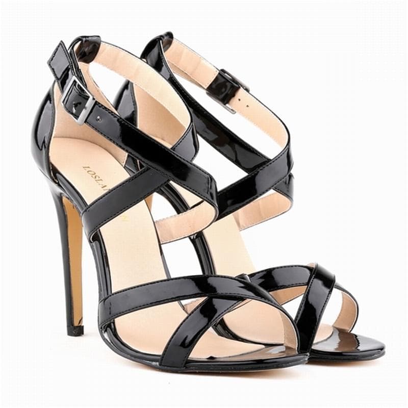 Damen Sexy Pumps Offene Zehen Fesselriemchen Dünne High Heels Sommerpumps Lacklederschuhe Übergröße Crossschuh cm violett