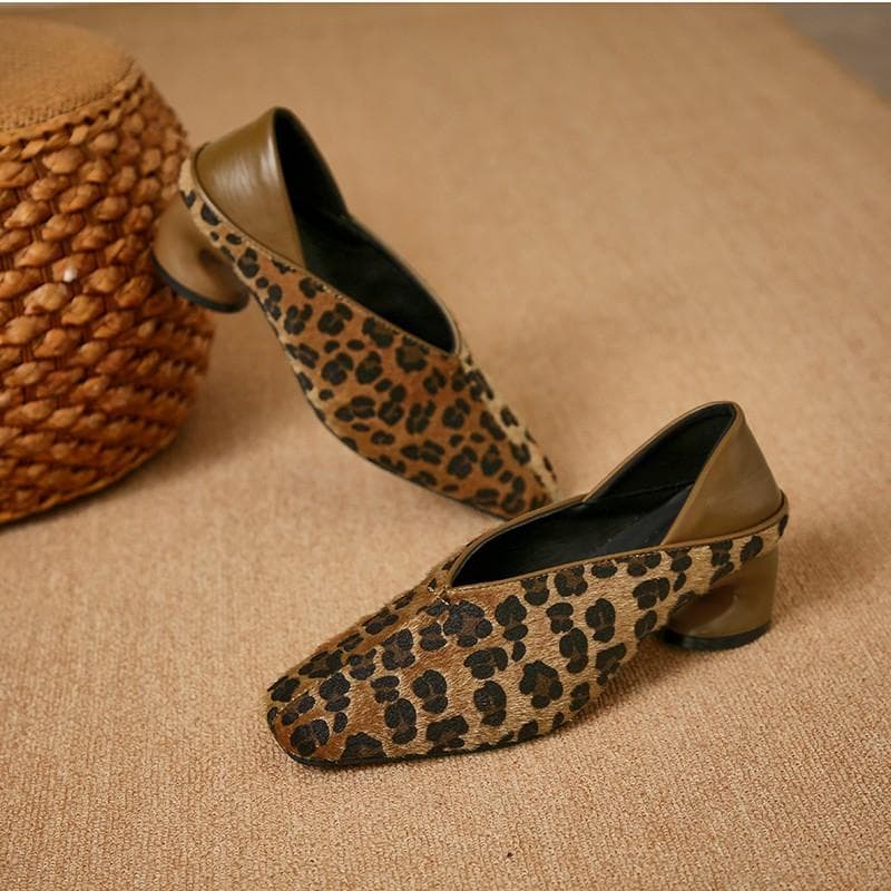 Luxus-Loafer mit Pferdehaar und Leopardenmuster für Damen, elegante Pumps mit spitzer Zehenpartie und Hufeisen, Markendesign, Abendschuhe mit