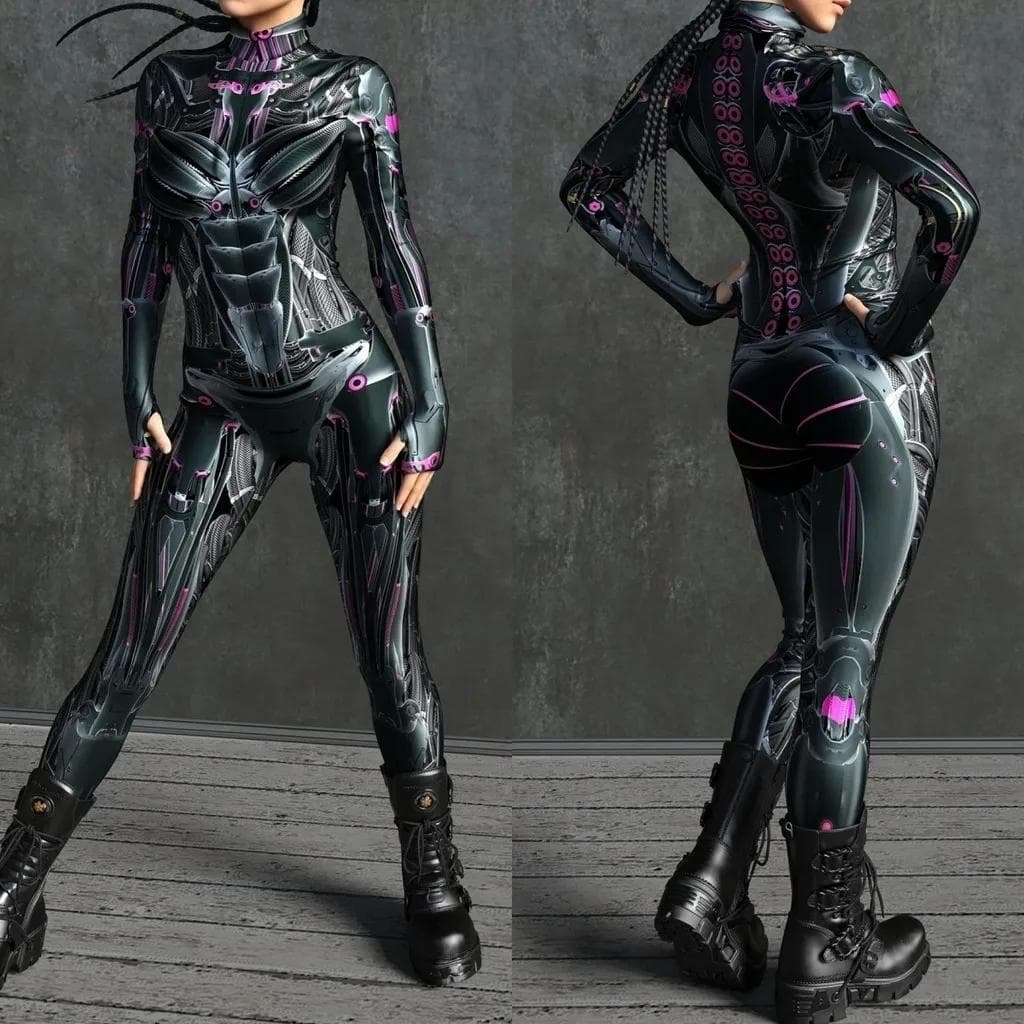 Unisex Cyber Punk 3D Digitaldruck Halloween Party Rollenspiel Outfit Frauen Männer Cosplay Kostüm Karneval Overall cm schwarz