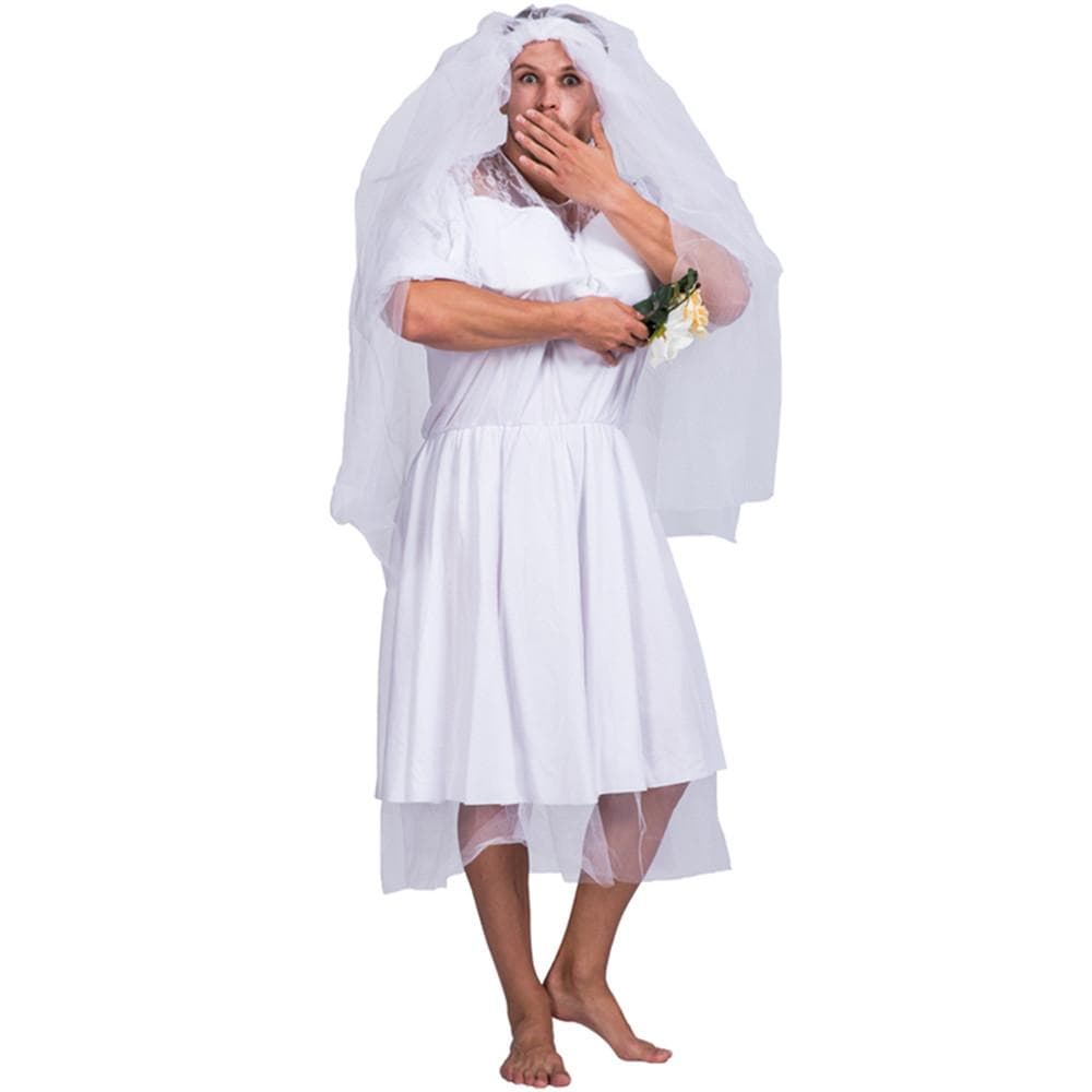 Herren Braut Drag Queens Bräutigam Party Lustiges Comedy Kostüm Outfit Weiß cm weiß