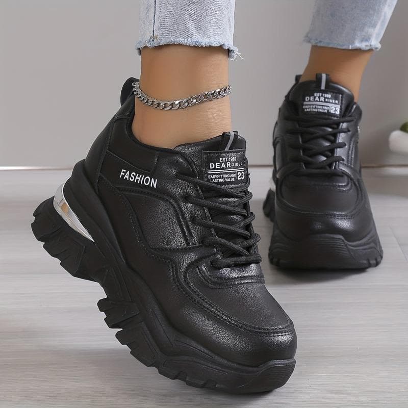 Damen Plateau-Sneaker, Modische Schnür-Outdoor-Schuhe, Bequeme Low-Top-Sportschuhe cm weiß