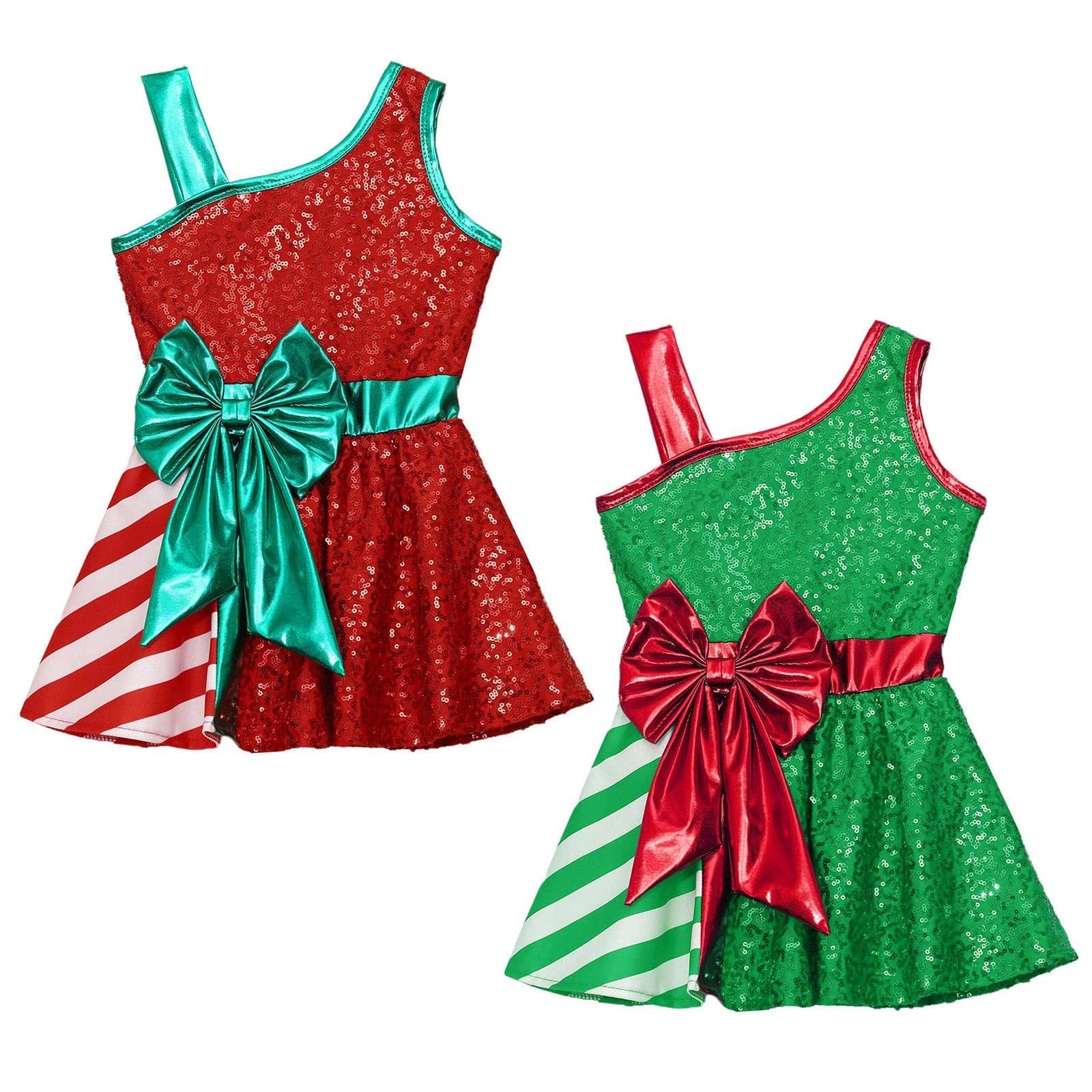 Kinder Mädchen Weihnachtself Kostüm Glänzende Pailletten Ballett Tanz Eislaufen Performance Trikot Kleid cm grün