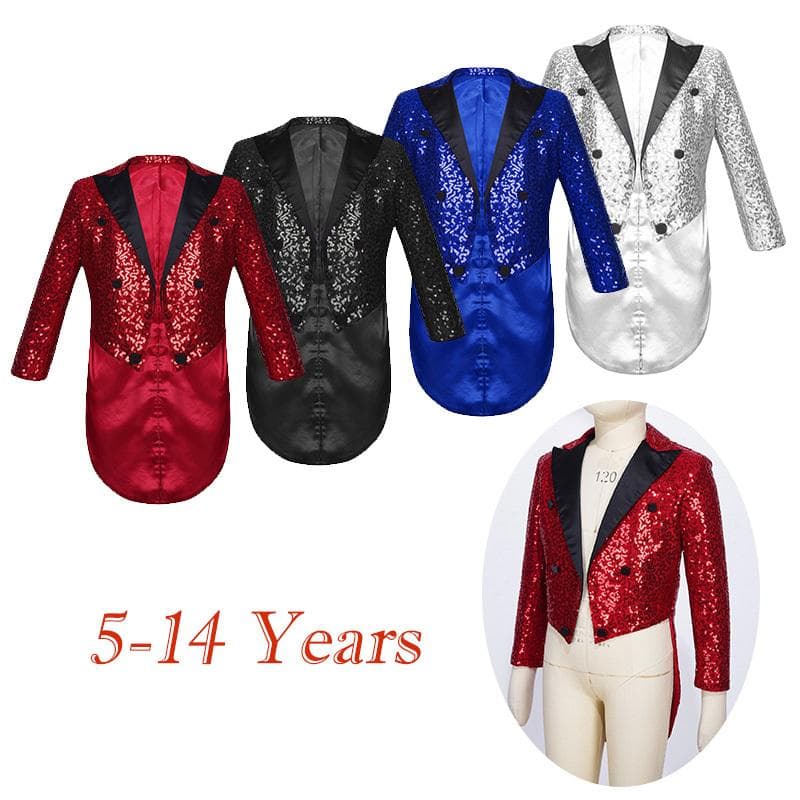 Kinder Jungen Halloween Zirkus Ringmaster Pailletten Frack Zaubershow Blazer Jacke cm blau