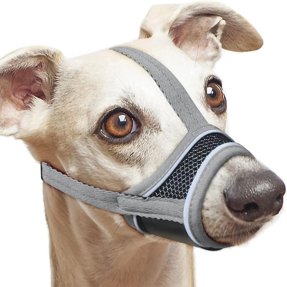 Bequemer Hundemaulkorb aus Netzstoff. Weicher Stoff. Verstellbarer Riemen. Haustiermaske ermöglicht Hecheln und Trinken. Verhindert Beißen.