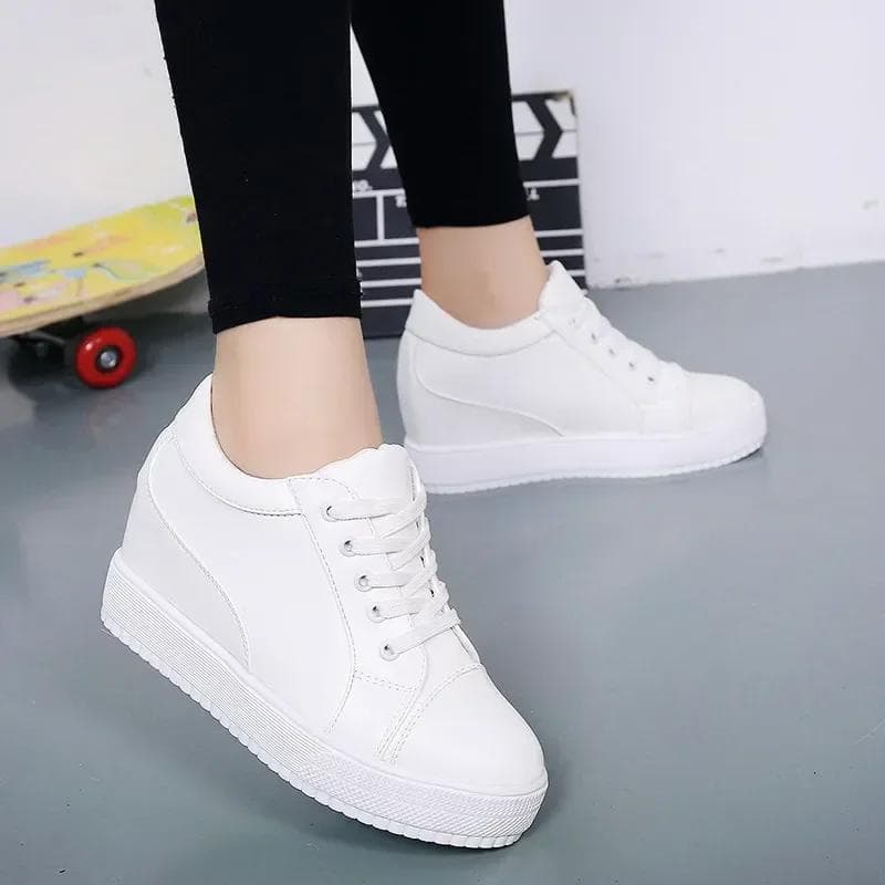 Neue weiße Turnschuhe mit verstecktem Keilabsatz, Freizeitschuhe für Damen, Plateauschuhe mit hohen Absätzen, Keilabsatzschuhe für Damen cm weiß