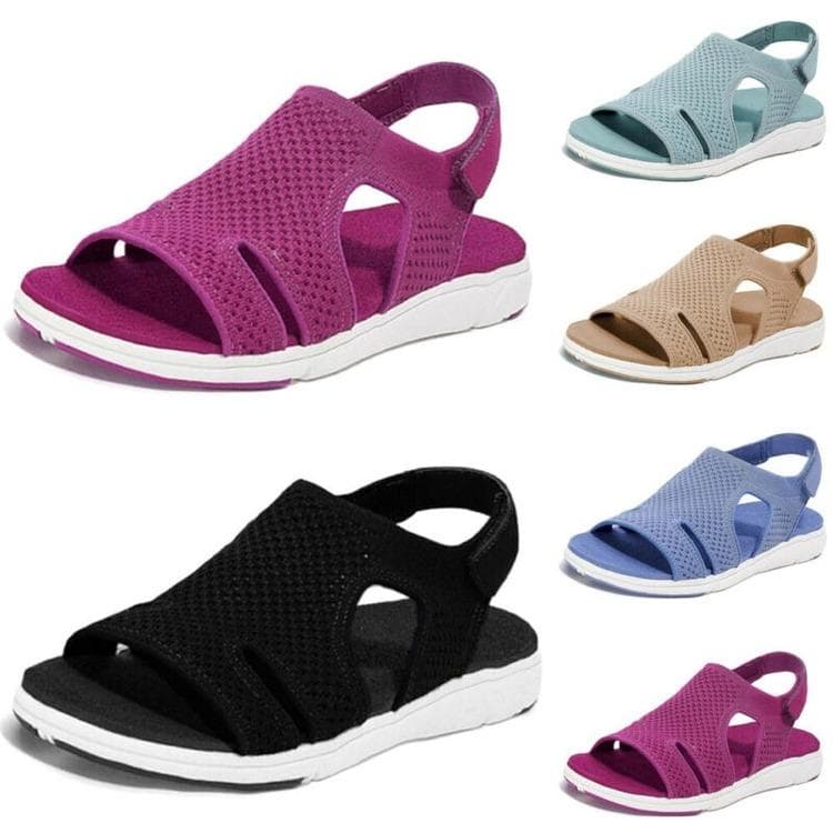 Damen-Mesh-Obermaterial, atmungsaktiv, weich, bequem, offene Zehensandalen, lässig, Urlaub, Strand, Wandern, flache Schuhe mit Kreuzriemen cm schwarz