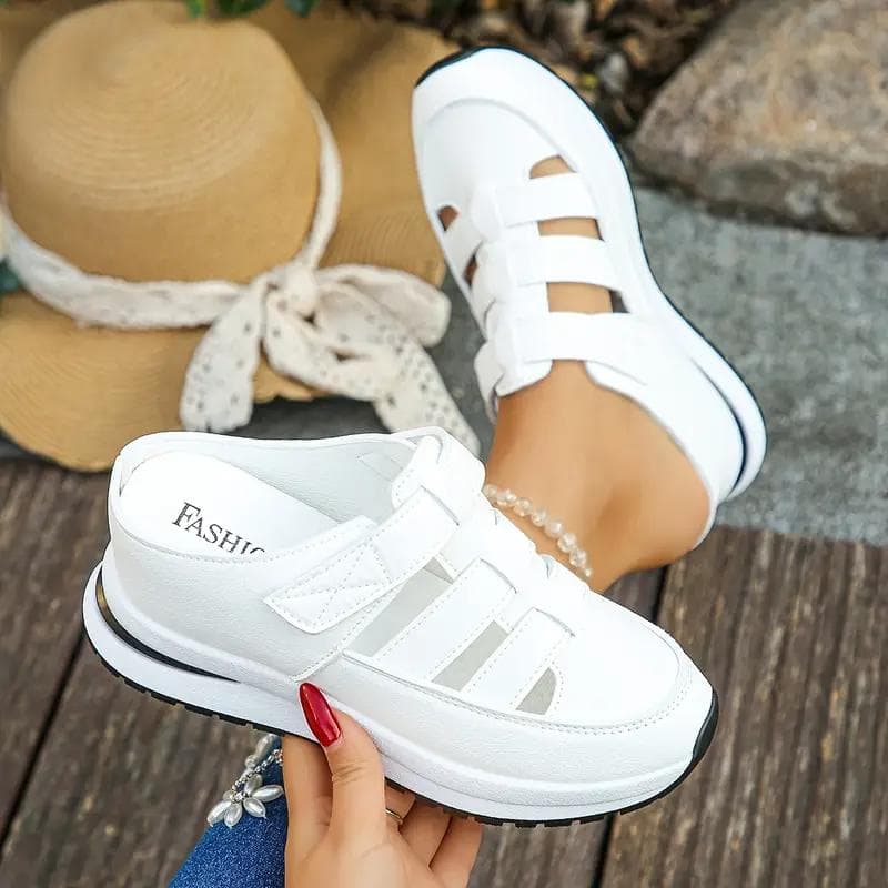 Modische Sandalen für Damen, einfarbig, runde Zehenpartie, Plateauabsatz, Hausschuhe, lässige Sportsandalen cm weiß