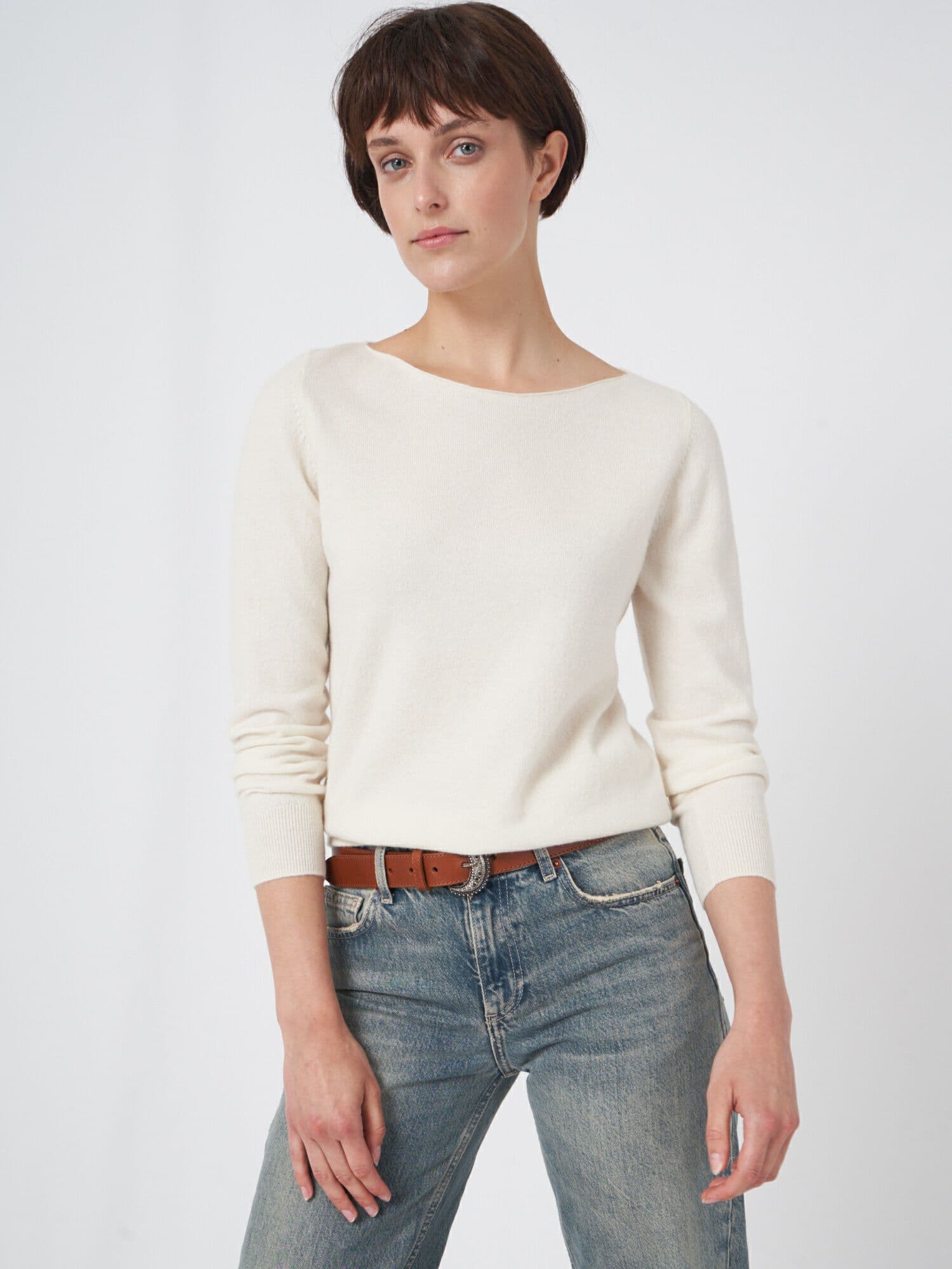 Basic-Pullover mit U-Boot-Ausschnitt aus Bio-Kaschmir