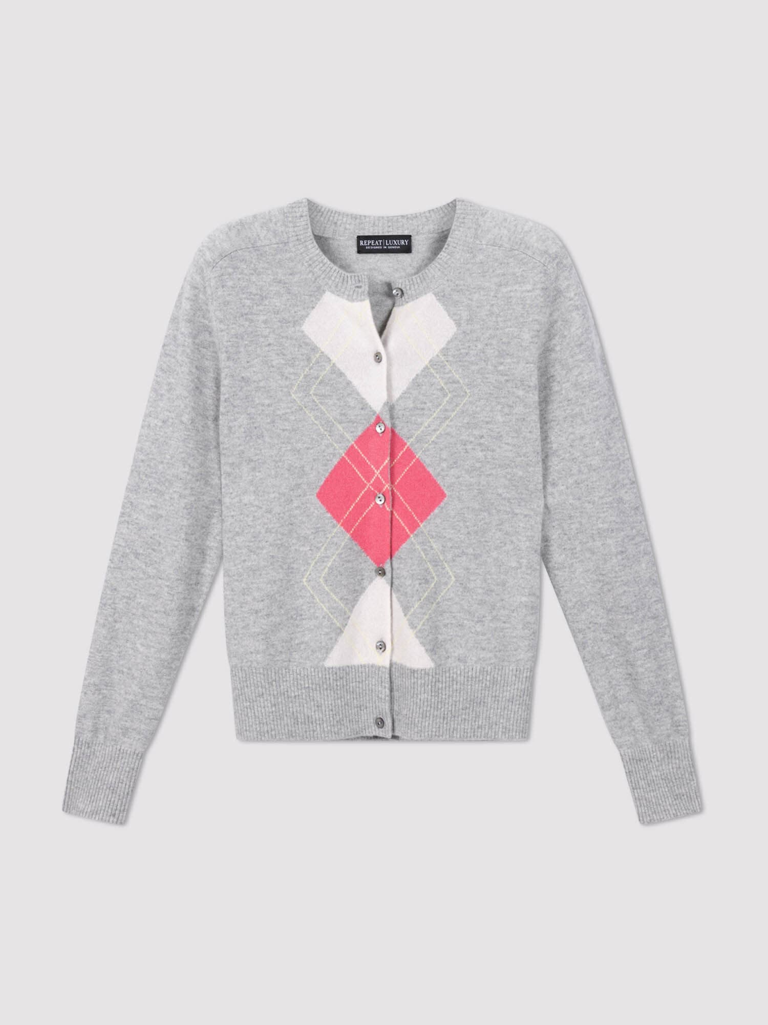 Cardigan en cachemire biologique de luxe à losanges