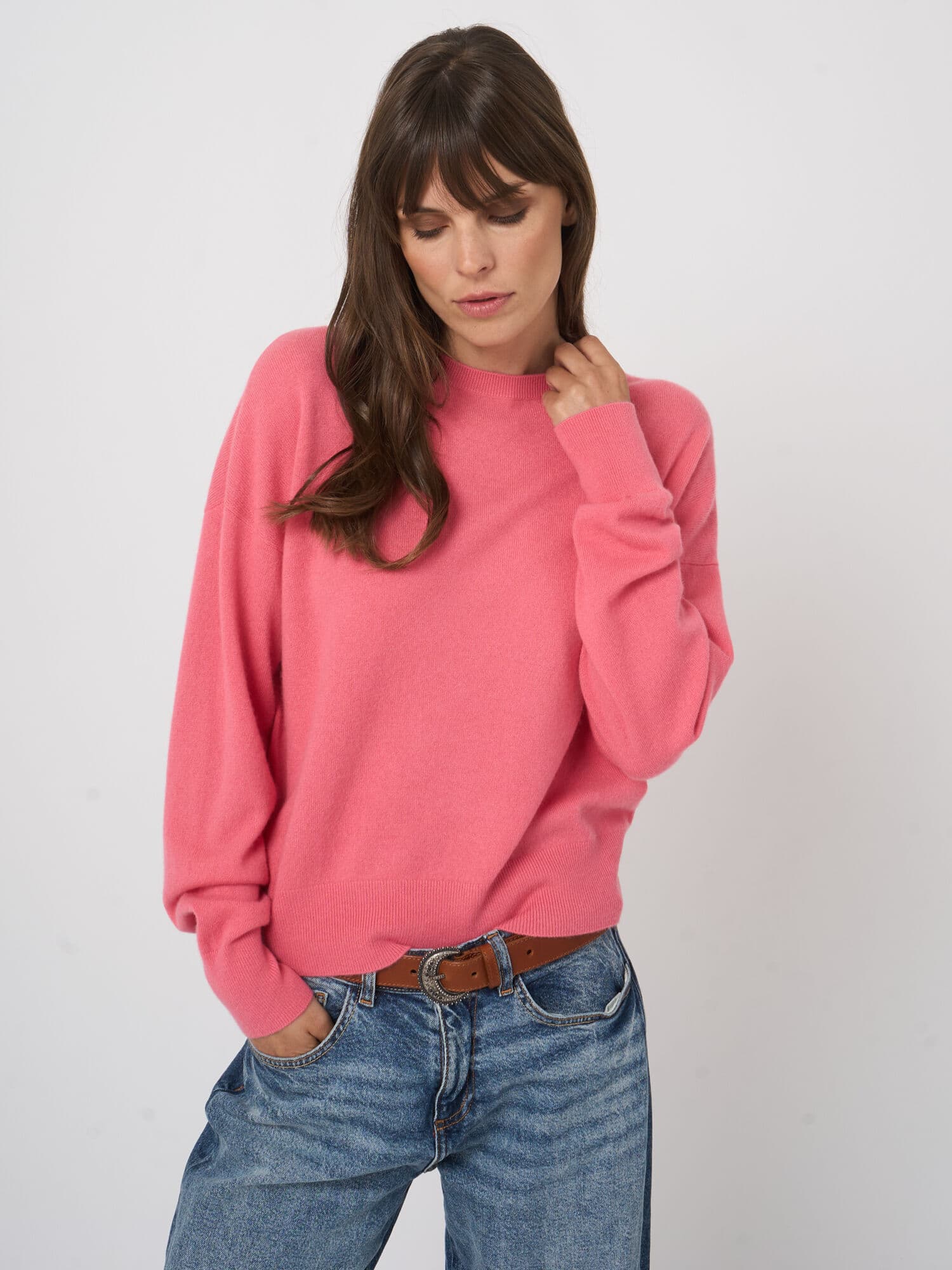 Pull cachemire col rond oversize, maille fine
