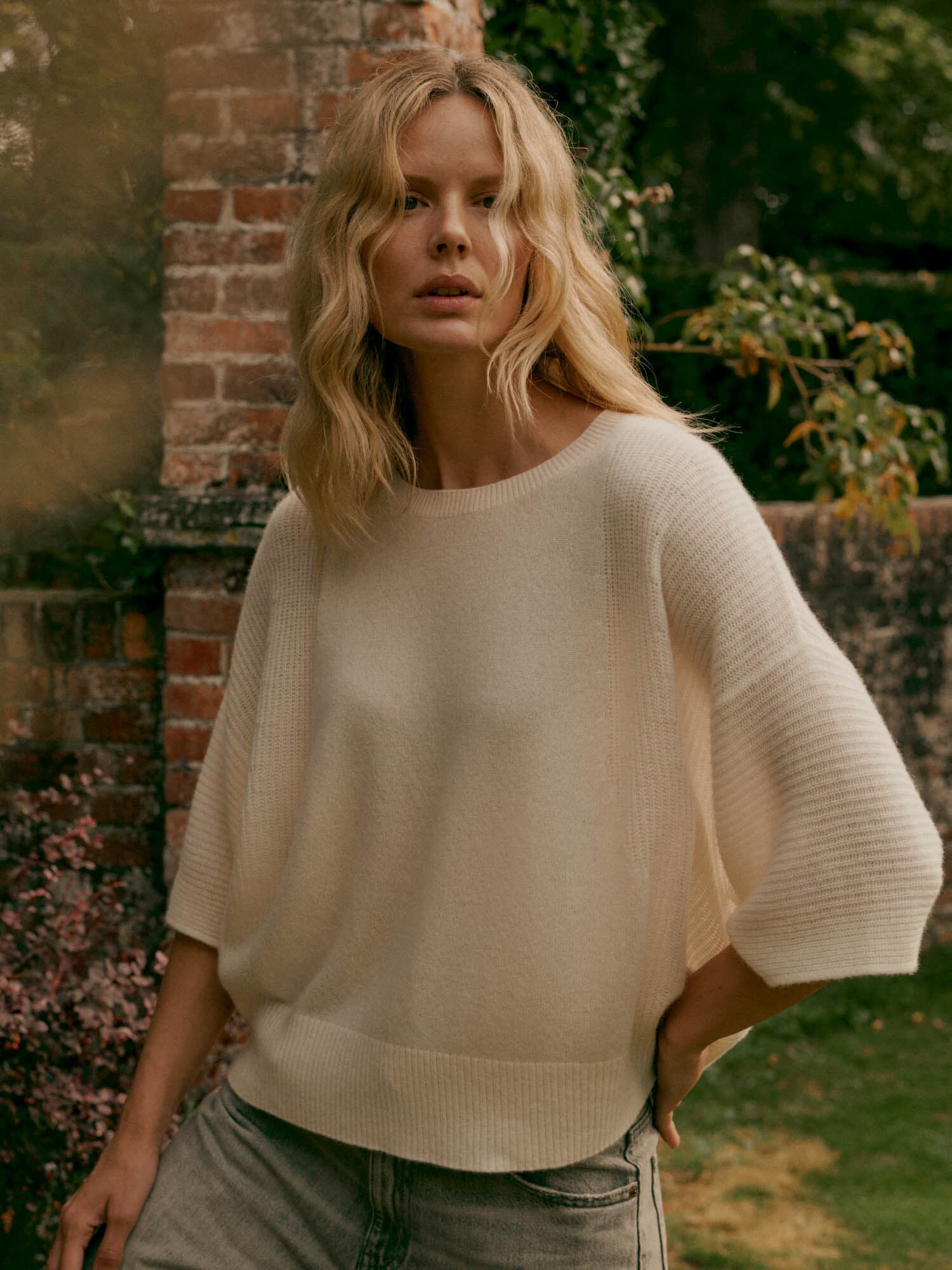 Pull en cachemire bio oversize, manches 3/4