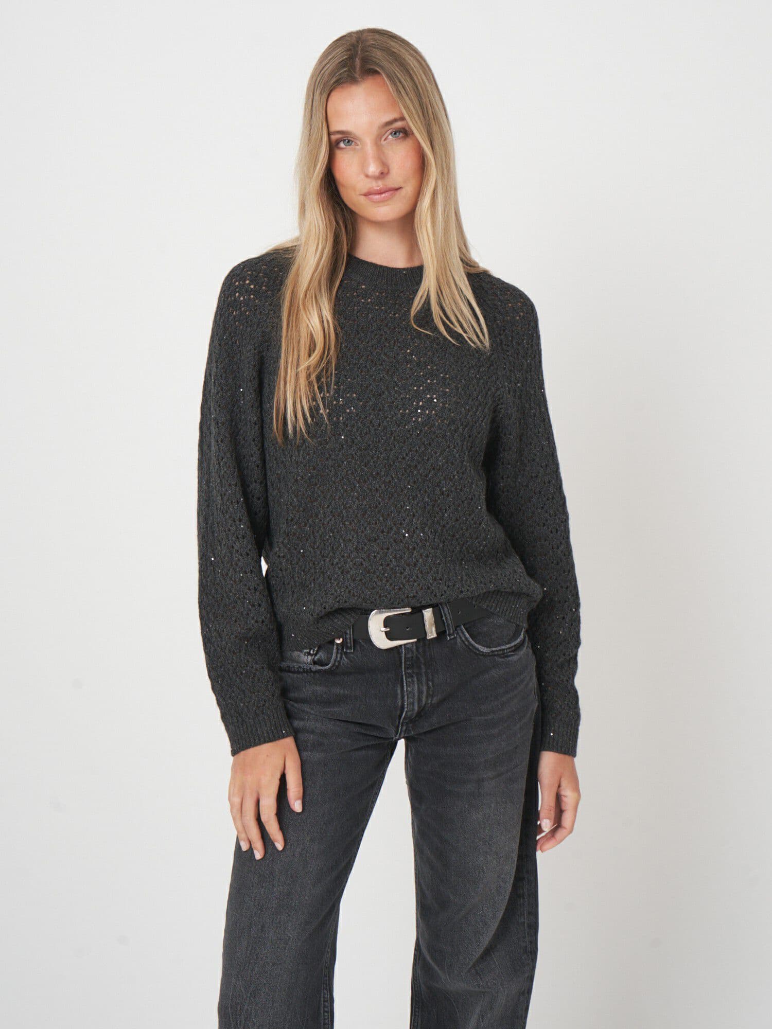 Strickpullover mit Mini-Pailletten und Pointelle-Muster