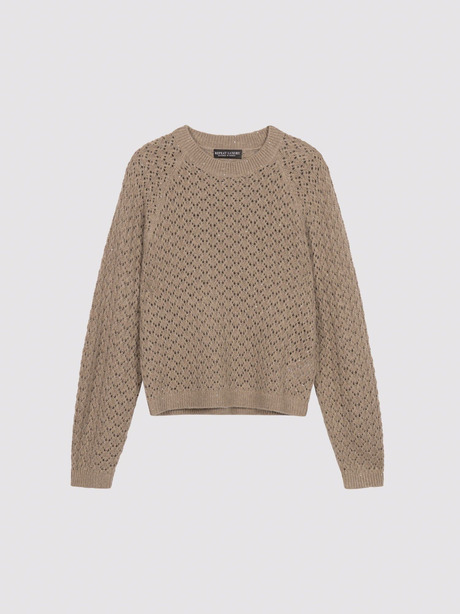 Strickpullover mit Mini-Pailletten und Pointelle-Muster