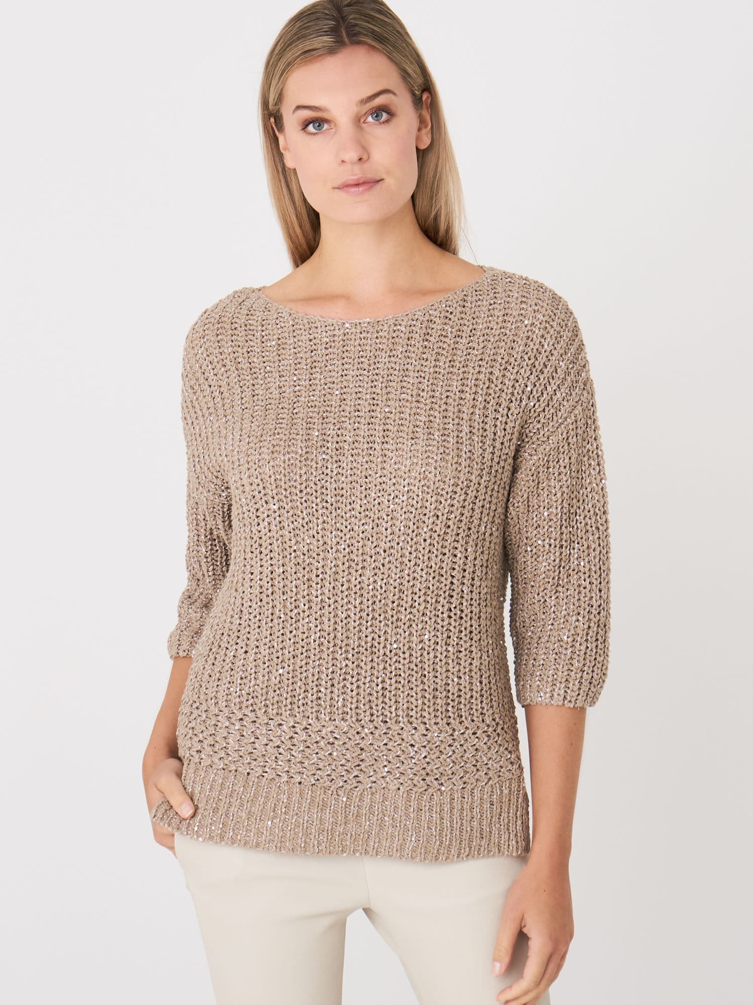 Pull à col bateau et paillettes en coton italien mélangé