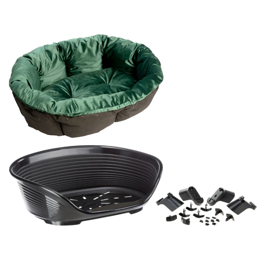 Set aus Ferplast Korb Siesta Deluxe mit Überzug Sofà Samt grün - Set Grösse 10: Korb + Überzug + Füsse