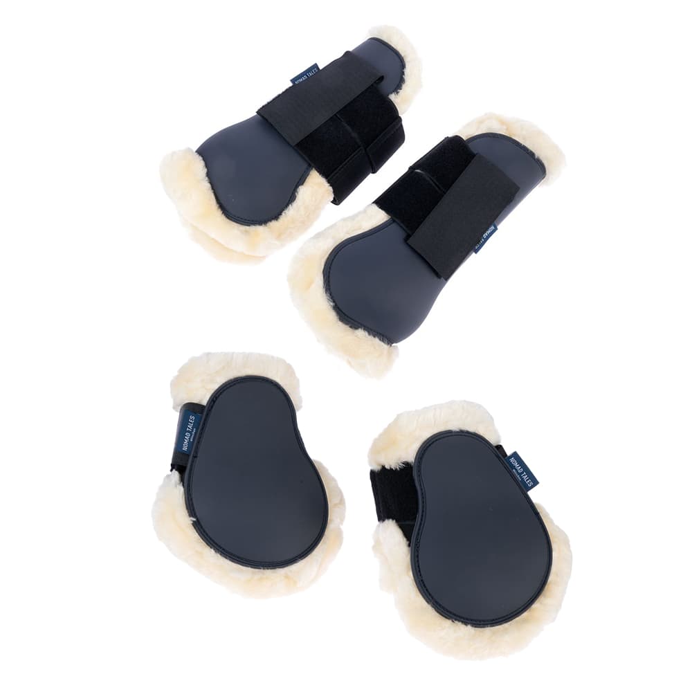 Nomad Tales Set aus Streichkappen & Gamaschen mit Kunstfell, marineblau - Set für Cob: Streichkappen & Gamaschen