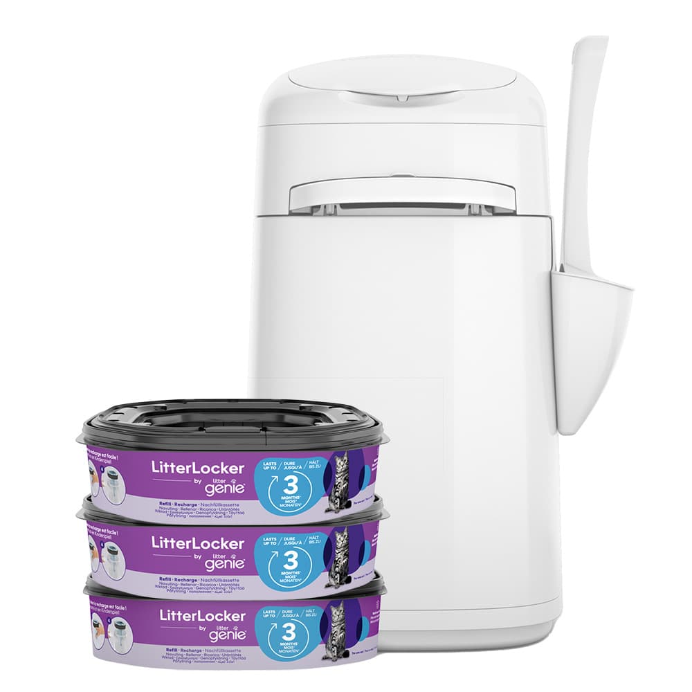 LitterLocker® Genie Katzenstreu-Entsorgungseimer, weiss - Sparset: LitterLocker®, weiss + 3 Nachfüllkassetten