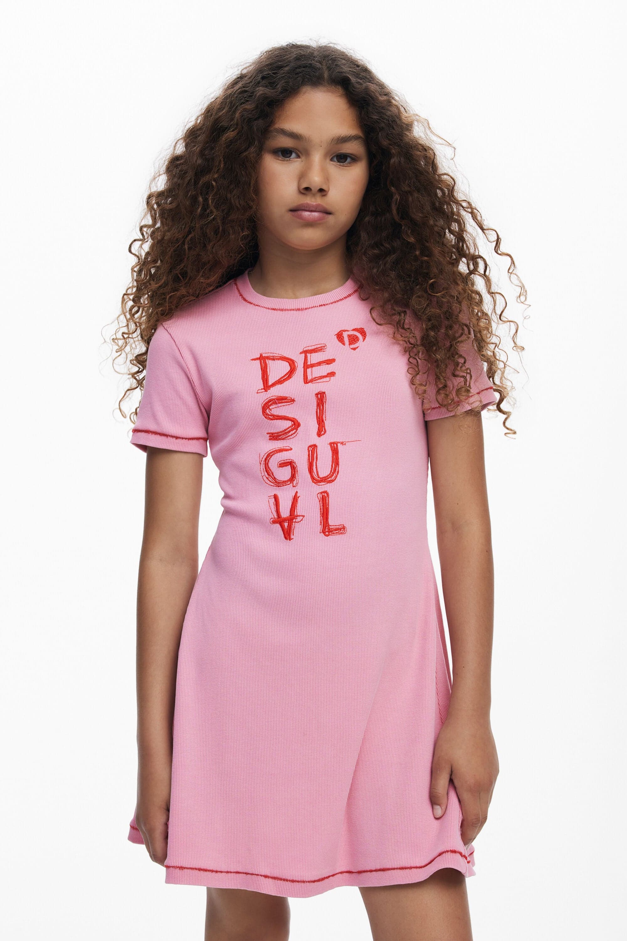 Desigual, Kurzes Kleid Logo, Kinder, Baumwolle, Rot, 13/14