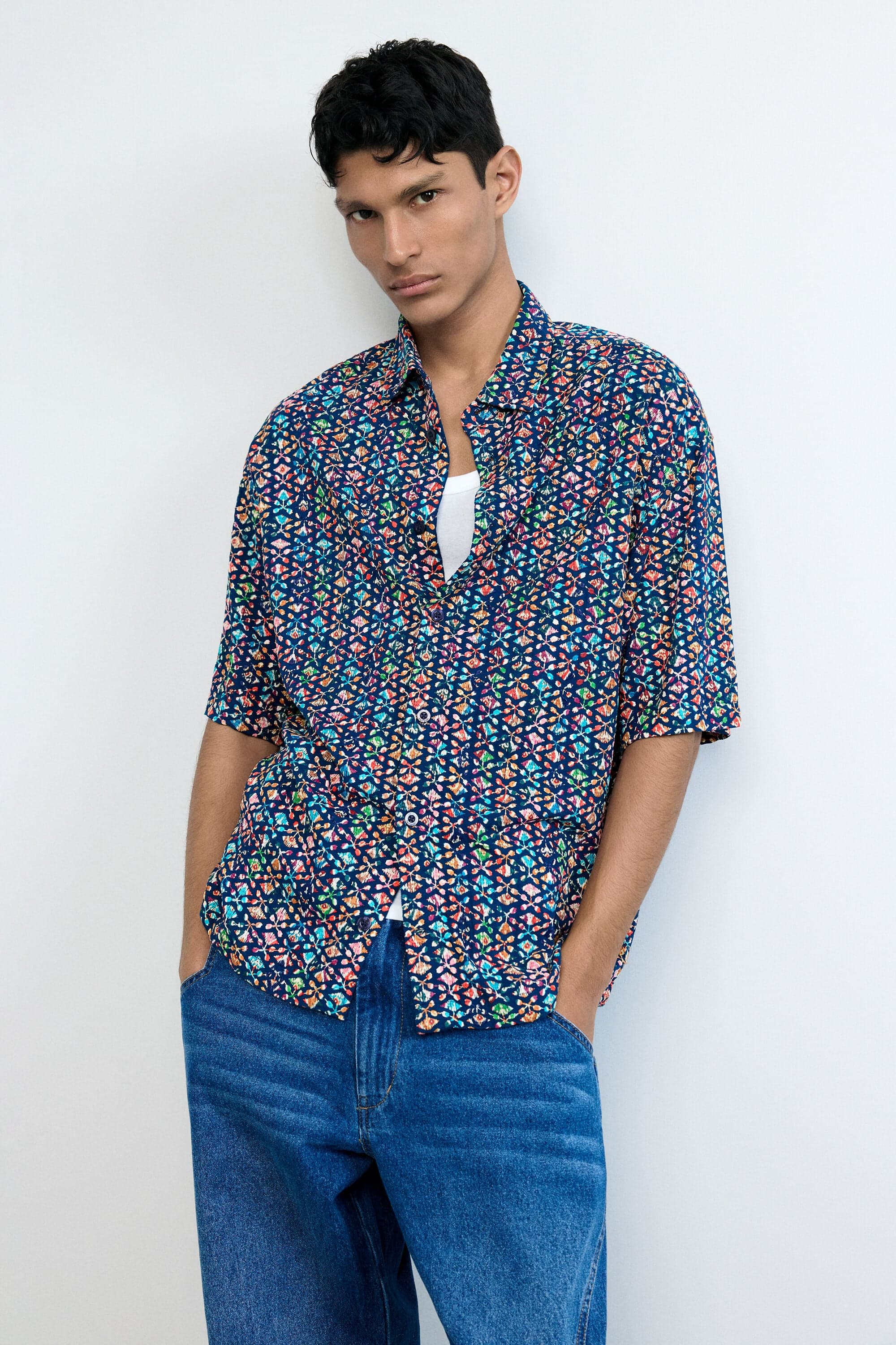 Desigual, Kurzarmhemd mit ethnischen Stickereien, Herren, Blau, S