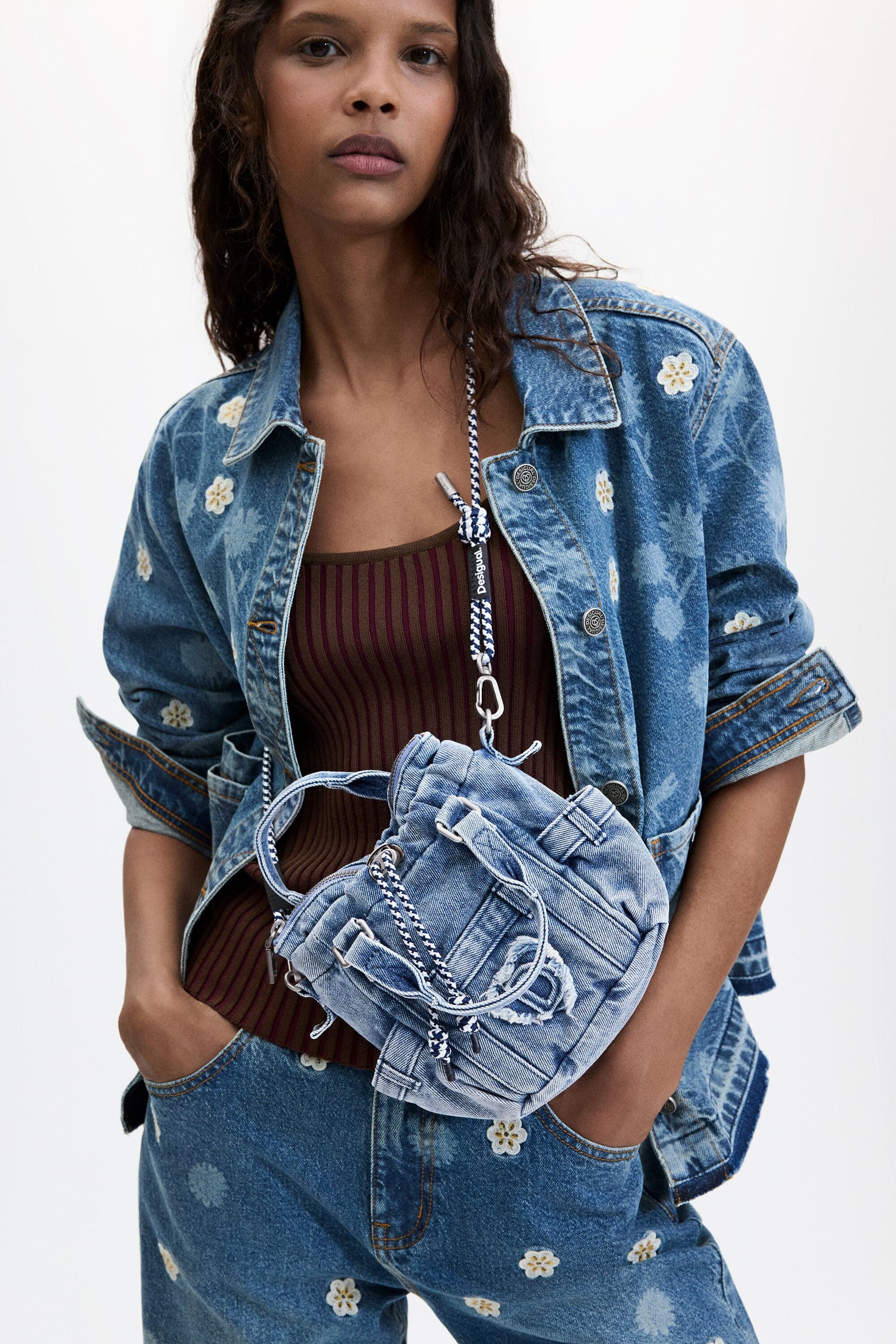 Desigual, Mini-Umhängetasche aus denim, Damen, Baumwolle, Blau, U